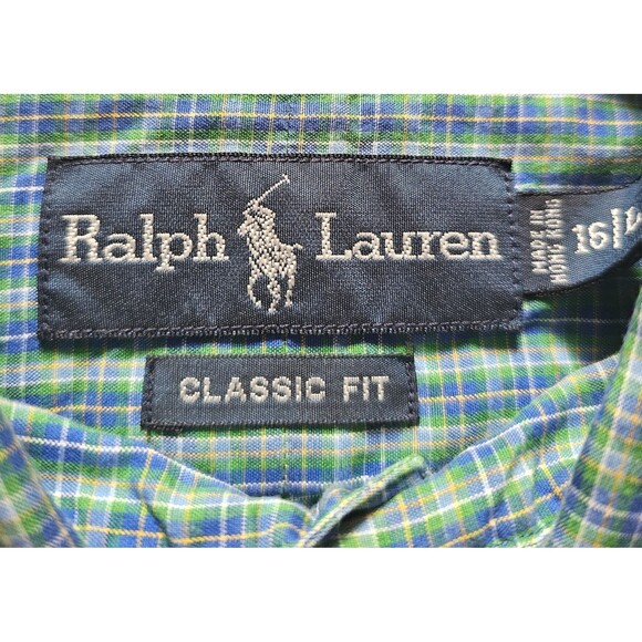 Ralph Lauren Classic Fit Button Up Shirt Mens 16L Green Blue Multi Long Sleeve - Picture 2 of 5
